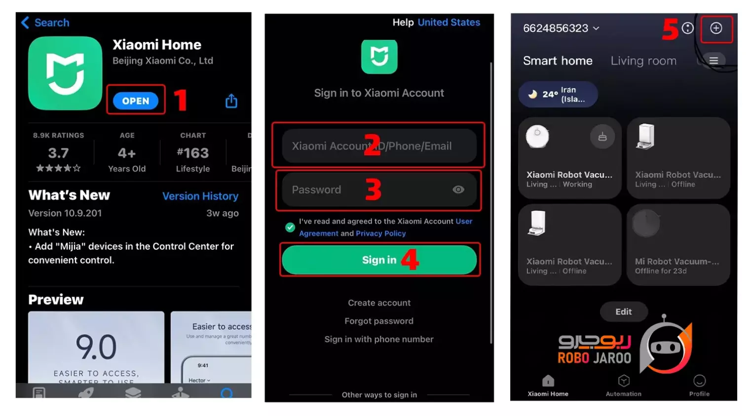 صفحه ساخت حساب کاربری در اپلیکیشن Xiaomi Home و اهمیت انتخاب منطقه امارات