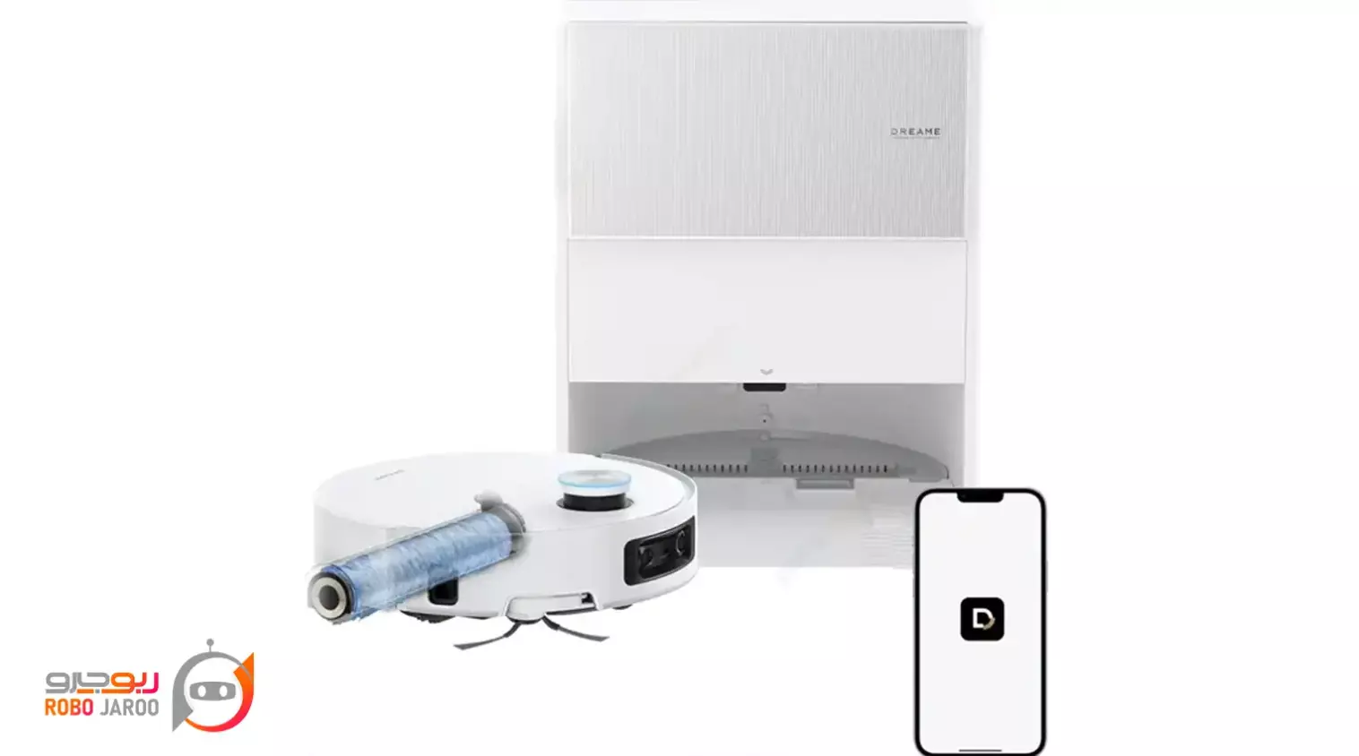 Dreame Aqua10 Ultra Roller در کنار ایستگاه شارژ و شستشوی خودکار